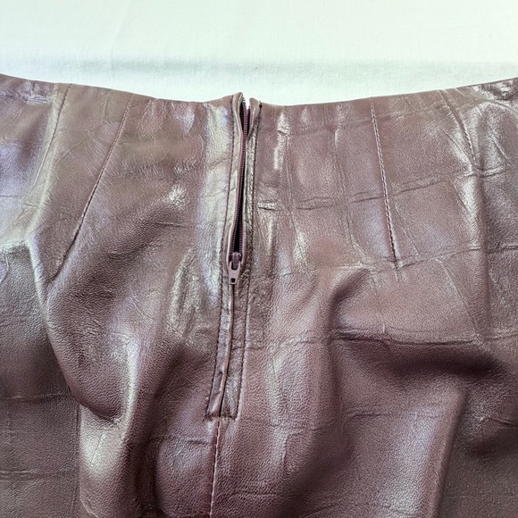 VTG Margaret Godfrey Brown Leather Skirt Croc Embossed Side Slit Lined Size 8 - Picture 4 of 12